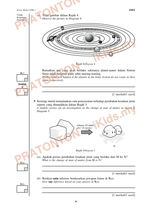 Pratonton muka 6 lembaran Kertas Model UPSR Set 1 — Sains Kertas 2 — Sains Tahun 6