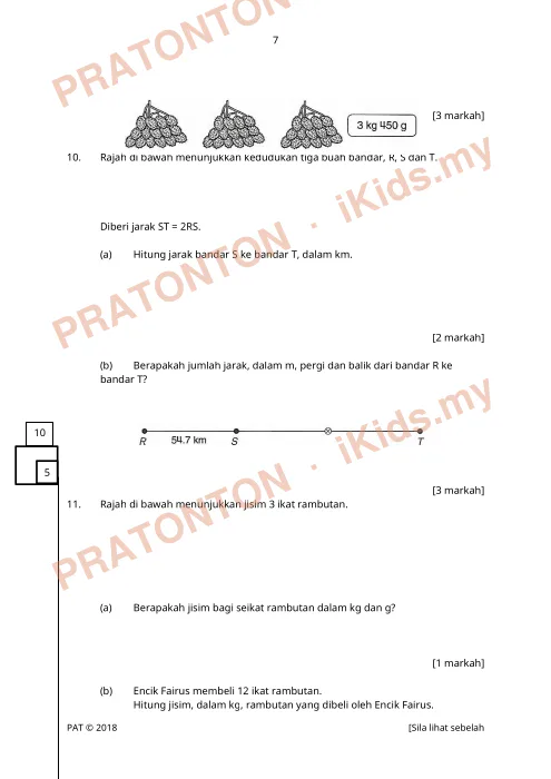 Pratonton muka 7 lembaran Kertas Peperiksaan Matematik Tahun 5 — Kertas 2 (Set A) — Matematik Tahun 5
