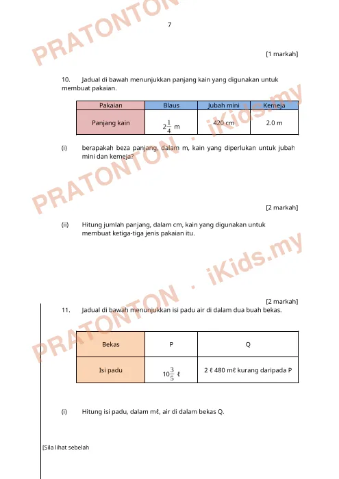 Pratonton muka 7 lembaran Kertas Peperiksaan Matematik Tahun 5 — Kertas 2 (Set B) — Matematik Tahun 5