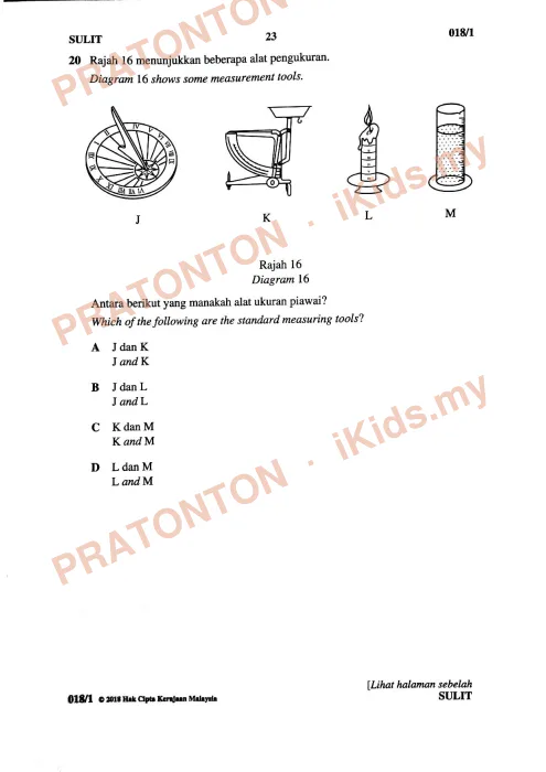 Pratonton muka 23 lembaran Kertas Peperiksaan UPSR 2018 — Sains Kertas 1 — Sains Tahun 6