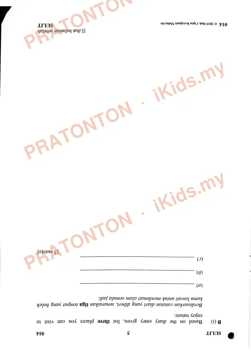 Pratonton muka 4 lembaran Kertas Peperiksaan UPSR 2019 — Bahasa Inggeris Penulisan — Bahasa Inggeris Tahun 6
