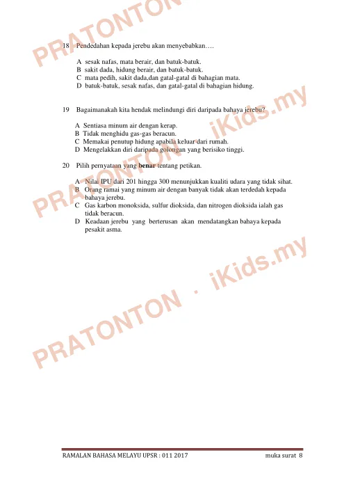 Pratonton muka 8 lembaran Kertas Ramalan 2017 — Bahasa Melayu Pemahaman — Bahasa Melayu Tahun 6