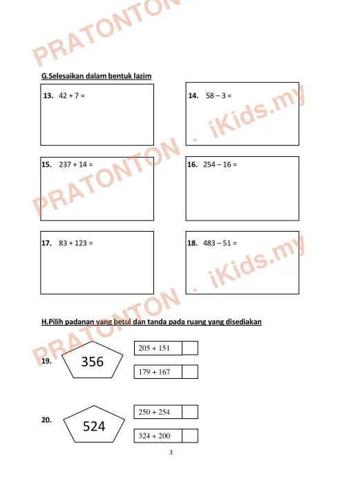 Pratonton muka 3 lembaran Kertas Soalan Matematik 1 — Matematik Tahun 2