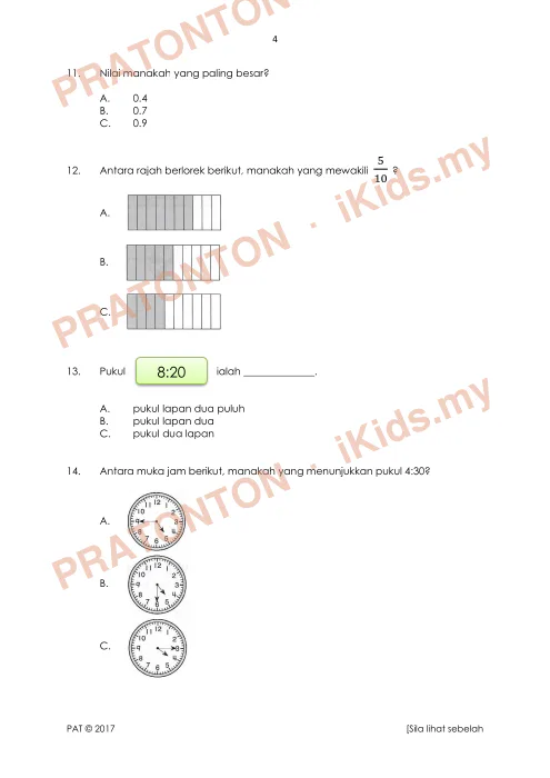 Pratonton muka 4 lembaran Kertas Soalan Matematik 13 — Matematik Tahun 2