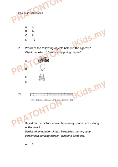 Pratonton muka 8 lembaran Kertas Soalan Matematik 14 — Matematik Tahun 2