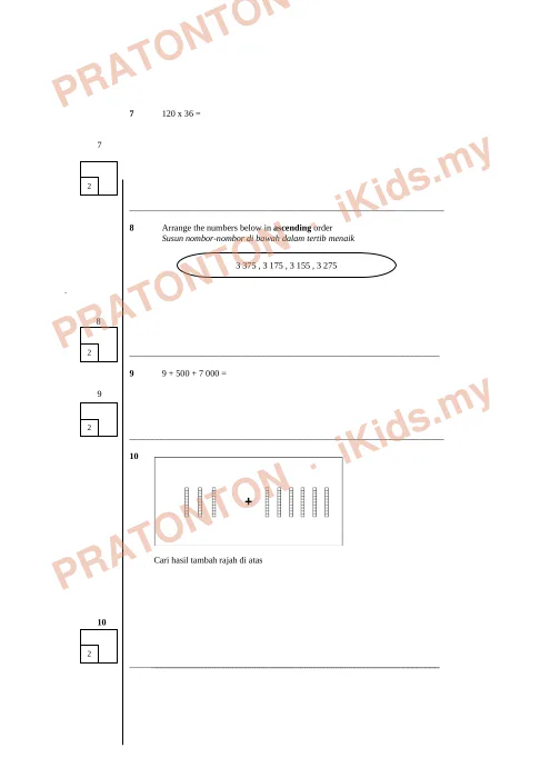 Pratonton muka 3 lembaran Kertas Soalan Matematik 2 — Matematik Tahun 2