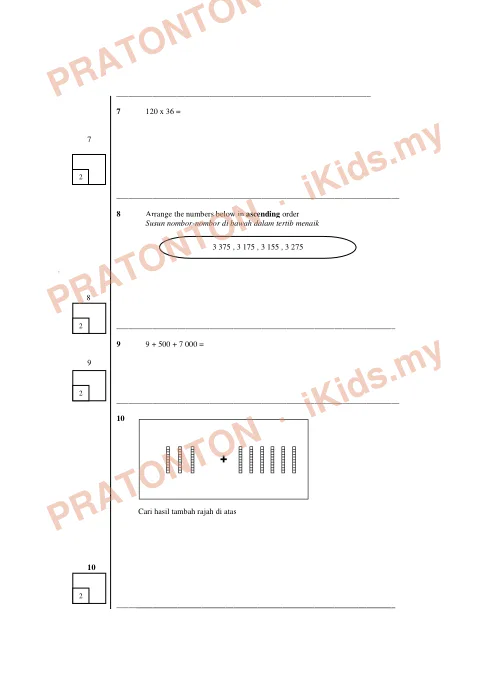 Pratonton muka 3 lembaran Kertas Soalan Matematik 22 — Matematik Tahun 2