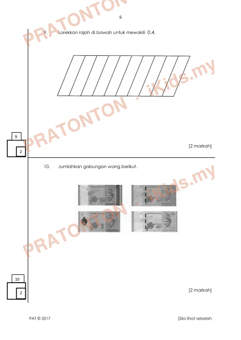 Pratonton muka 6 lembaran Kertas Soalan Matematik 3 — Matematik Tahun 2