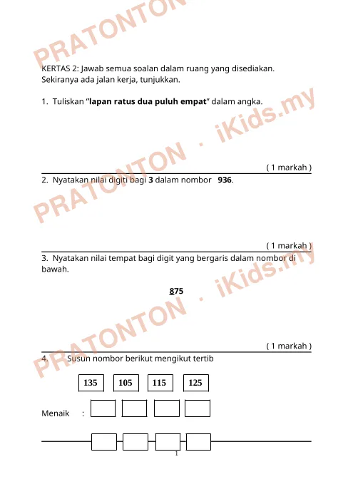 Pratonton muka 1 lembaran Kertas Soalan Matematik 5 — Matematik Tahun 2
