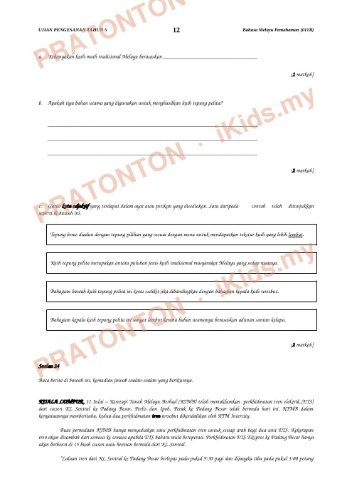 Pratonton muka 5 lembaran Kertas Ujian Bahasa Melayu Tahun 5 — Nama Murid — Bahasa Melayu Tahun 5