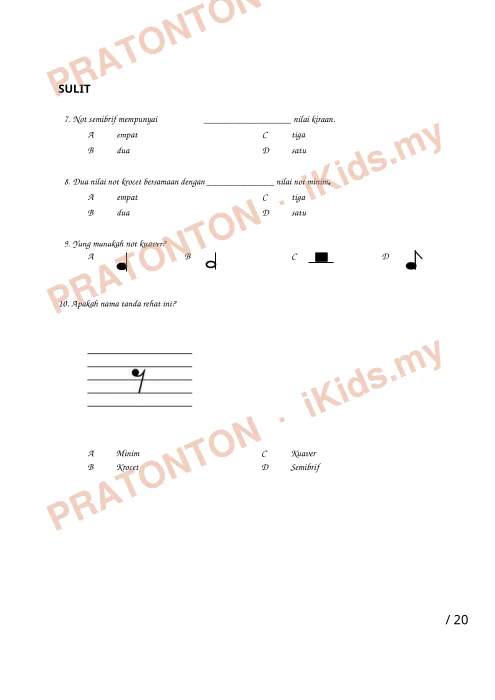 Pratonton muka 6 lembaran Kertas Ujian Dunia Muzik Tahun 6 — Pendidikan Kesenian Tahun 6