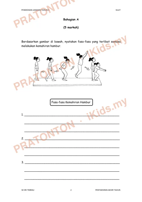Pratonton muka 1 lembaran Kertas Ujian Pendidikan Jasmani Tahun 6 — Pendidikan Kesihatan Tahun 6