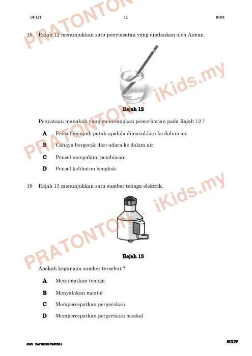 Pratonton muka 11 lembaran Kertas Ujian Sains Tahun 5 — Kertas 1 (40 Markah) — Sains Tahun 5