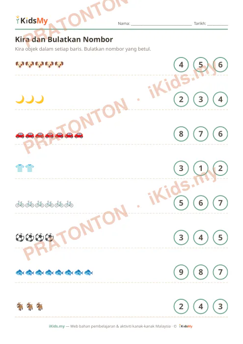 Pratonton muka 1 lembaran Kira dan Bulatkan Nombor (Set 3) — Matematik Anak Istimewa