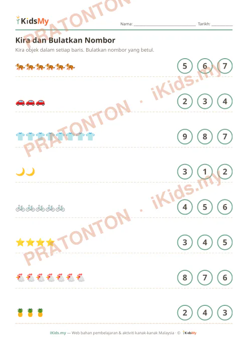 Pratonton muka 1 lembaran Kira dan Bulatkan Nombor (Set 4) — Matematik Anak Istimewa
