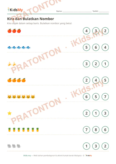 Pratonton muka 1 lembaran Kira dan Bulatkan Nombor — Matematik Anak Istimewa