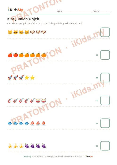 Pratonton muka 1 lembaran Kira Jumlah Objek (Set 6) — Matematik Anak Istimewa