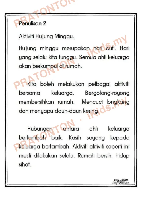 Pratonton muka 1 lembaran Koleksi Penulisan Karangan — Aktiviti Hujung Minggu — Bahasa Melayu Tahun 6