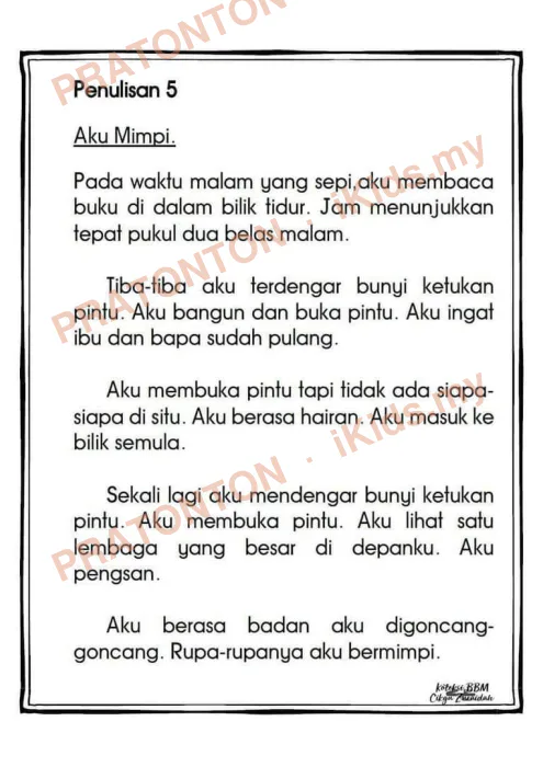 Pratonton muka 1 lembaran Koleksi Penulisan Karangan — Aku Mimpi — Bahasa Melayu Tahun 6