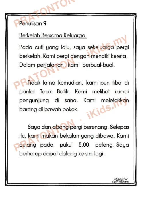 Pratonton muka 1 lembaran Koleksi Penulisan Karangan — Berkelah Bersama Keluarga — Bahasa Melayu Tahun 6