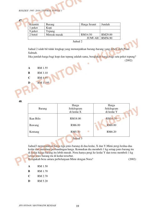 Pratonton muka 19 lembaran Koleksi Soalan Topikal Matematik — Wang (UPSR 1995–2010) — Matematik Tahun 6