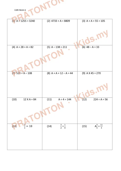 Pratonton muka 1 lembaran Kuiz Matematik Kemahiran Berfikir (Tahun 6) — Matematik Tahun 6