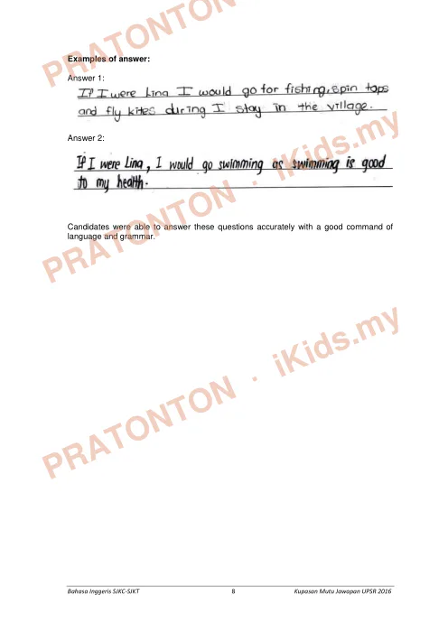 Pratonton muka 9 lembaran Kupasan Mutu Jawapan UPSR 2016 — Bahasa Inggeris SJK Pemahaman — Bahasa Inggeris Tahun 6