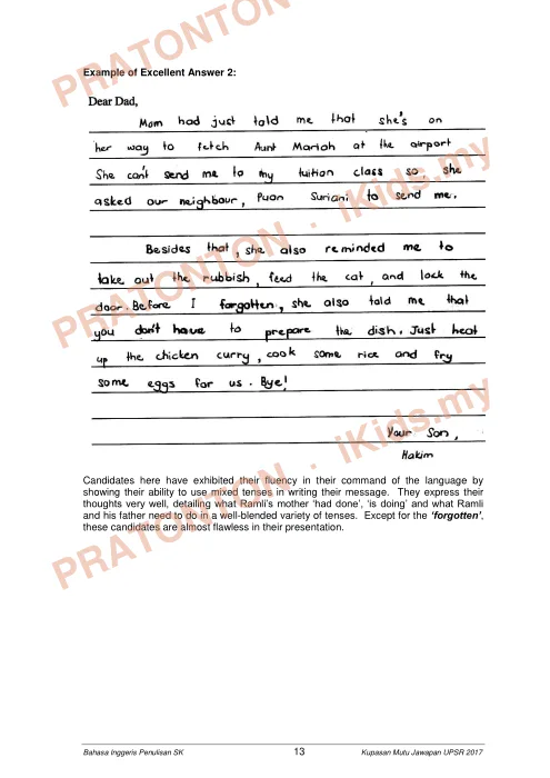 Pratonton muka 14 lembaran Kupasan Mutu Jawapan UPSR 2017 — Bahasa Inggeris SK Penulisan — Bahasa Inggeris Tahun 6