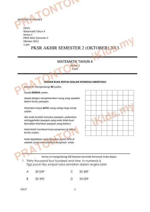Pratonton muka 1 lembaran kupdf.net matematik tahun 4 soalan akhir tahun — Matematik Tahun 4