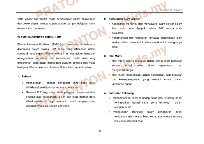 Pratonton muka 40 lembaran KURIKULUM STANDARD SEKOLAH RENDAH — Sains Tahun 2