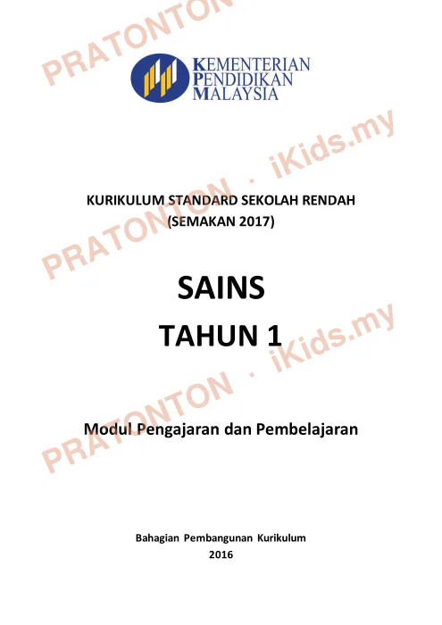 Pratonton muka 1 lembaran KURIKULUM STANDARD SEKOLAH RENDAH — Sains Tahun 1