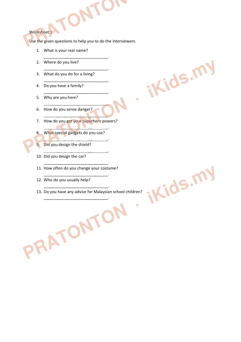 Pratonton muka 1 lembaran Latih Tubi Bahasa Inggeris Tahun 5 — Modul 3: Temu Bual — Bahasa Inggeris Tahun 5