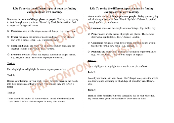 Pratonton muka 1 lembaran Latih Tubi Bahasa Inggeris Tahun 5 — Modul 6: Jenis Kata Nama — Bahasa Inggeris Tahun 5
