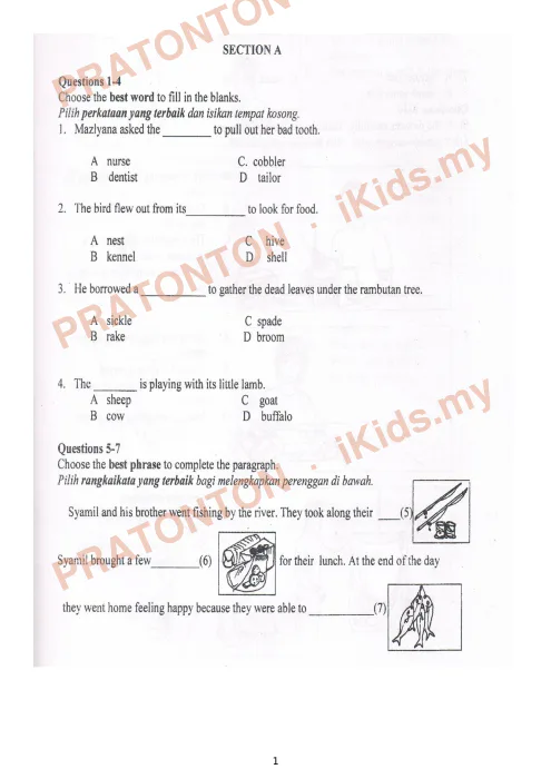 Pratonton muka 1 lembaran Latih Tubi Bahasa Inggeris Tahun 5 — Modul 7 — Bahasa Inggeris Tahun 5