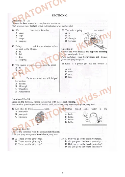 Pratonton muka 4 lembaran Latih Tubi Bahasa Inggeris Tahun 5 — Modul 7 — Bahasa Inggeris Tahun 5