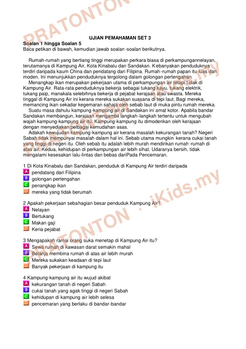 Pratonton muka 1 lembaran Latih Tubi Bahasa Melayu Tahun 5 — Ujian Pemahaman Set 3 — Bahasa Melayu Tahun 5