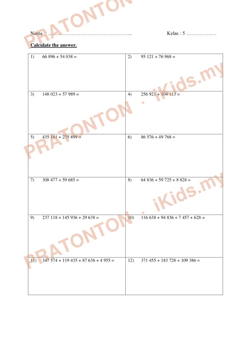 Pratonton muka 1 lembaran Latih Tubi Matematik Tahun 5 — Cuti Bulan Mac (Set 2) — Matematik Tahun 5