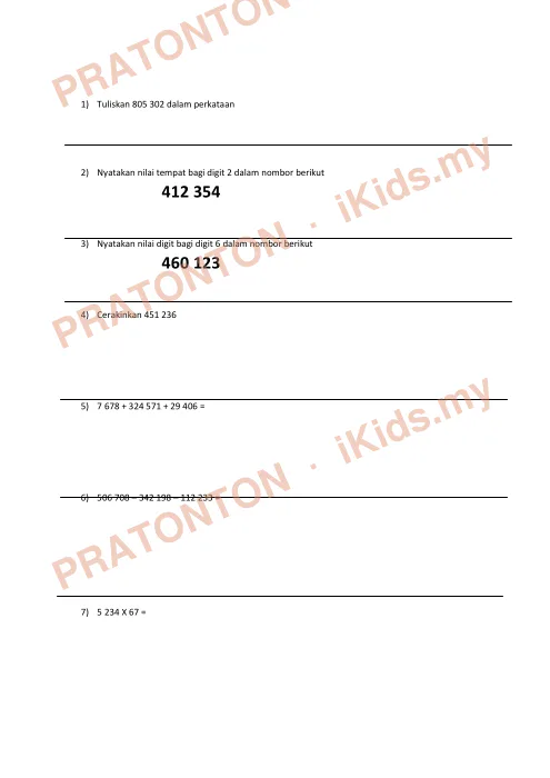 Pratonton muka 1 lembaran Latih Tubi Matematik Tahun 5 — Modul 2: Nombor Bulat — Matematik Tahun 5