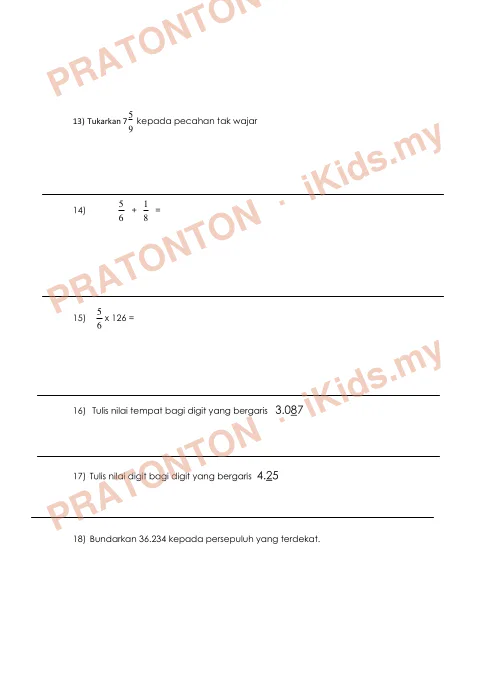 Pratonton muka 3 lembaran Latih Tubi Matematik Tahun 5 — Modul 2: Nombor Bulat — Matematik Tahun 5