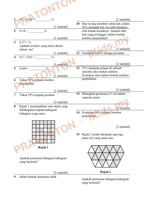Pratonton muka 1 lembaran Latih Tubi Matematik Tahun 5 — Modul 5: Peratus dan Perpuluhan — Matematik Tahun 5
