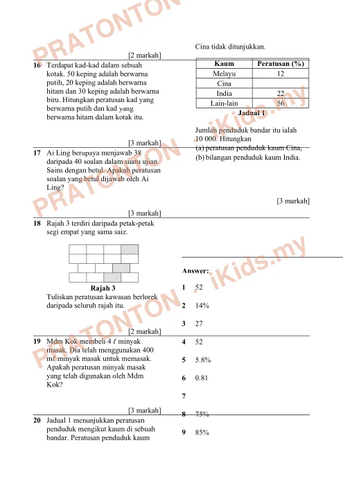 Pratonton muka 2 lembaran Latih Tubi Matematik Tahun 5 — Modul 5: Peratus dan Perpuluhan — Matematik Tahun 5