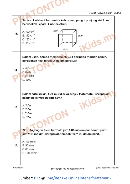Pratonton muka 1 lembaran Latih Tubi Matematik Tahun 6 — Soalan 13 hingga 28 — Matematik Tahun 6