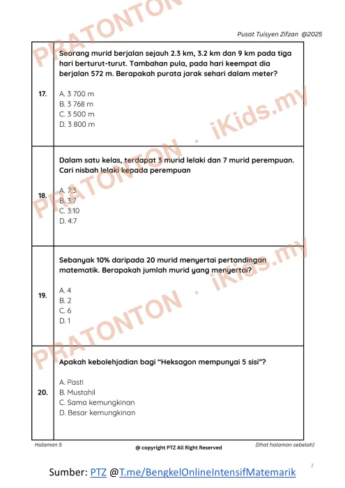Pratonton muka 2 lembaran Latih Tubi Matematik Tahun 6 — Soalan 13 hingga 28 — Matematik Tahun 6