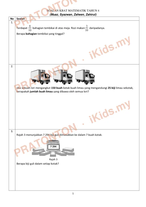 Pratonton muka 1 lembaran LATIH TUBI MODUL 14 1 — Matematik Tahun 4