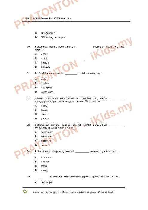 Pratonton muka 6 lembaran Latih Tubi Tatabahasa — Kata Hubung — Bahasa Melayu Tahun 6