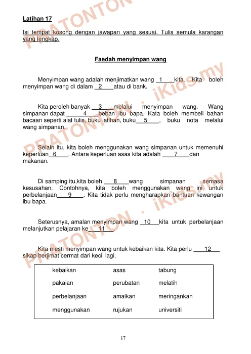Pratonton muka 17 lembaran Latihan 1 — Bahasa Inggeris Tahun 3