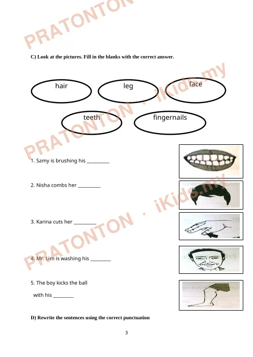 Pratonton muka 3 lembaran Latihan Bahasa Inggeris Tahun 1 — Bahasa Inggeris Tahun 1