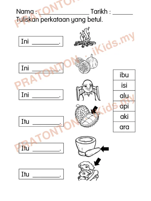 Pratonton muka 1 lembaran Latihan Bahasa Inggeris Tahun 1 — Bahasa Inggeris Tahun 1
