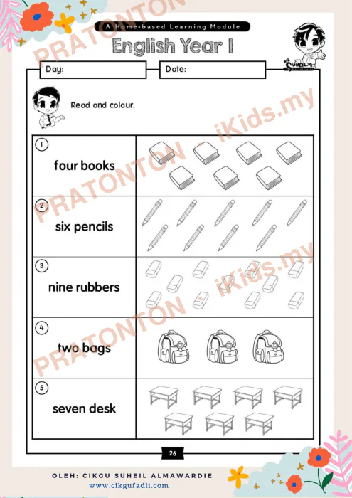 Pratonton muka 1 lembaran Latihan Bahasa Inggeris Tahun 1 — Bahasa Inggeris Tahun 1
