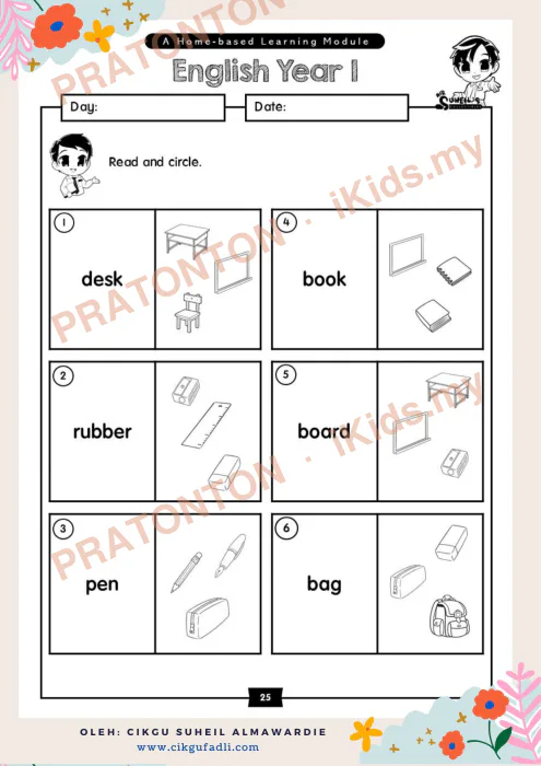 Pratonton muka 1 lembaran Latihan Bahasa Inggeris Tahun 1 — Bahasa Inggeris Tahun 1